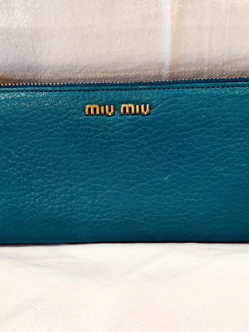 Spectacular Miu Miu Leather Zip-Around Wallet w/ Marvelous Teal Pebbled Leather